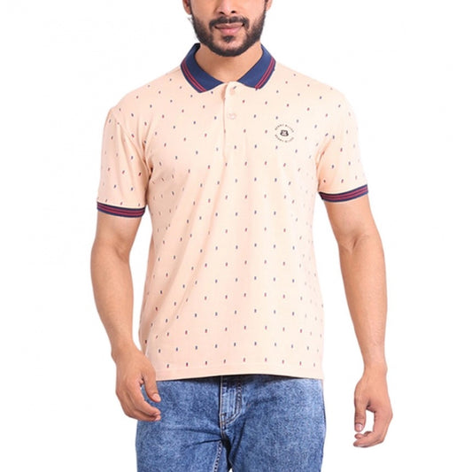Indoraa Men's Casual Cotton Printed Polo Neck Half Sleeve T-Shirt (Peach)