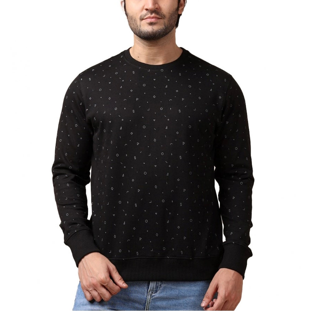 Indoraa Men's Casual Cotton Printed Round Neck Full Sleeve Sweat T-Shirt (Black)