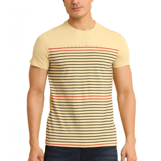 Indoraa Men's Casual Cotton Printed Round Neck Half Sleeve T-Shirt (Beige)