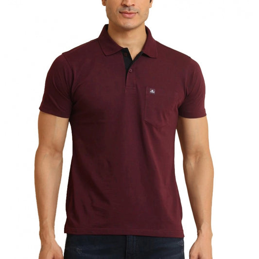 Indoraa Men's Casual Cotton Printed Polo Neck Half Sleeve T-Shirt (Wine)