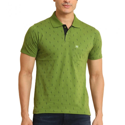 Indoraa Men's Casual Cotton Printed Polo Neck Half Sleeve T-Shirt (Green)
