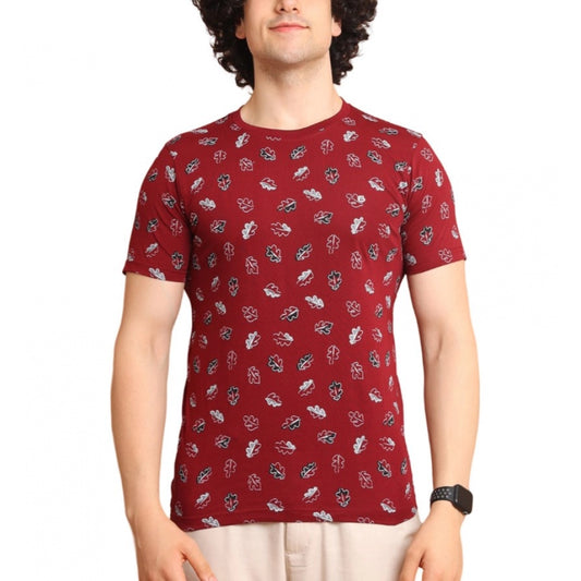 Indoraa Men's Casual Cotton Printed Round Neck Half Sleeve T-Shirt (Maroon)