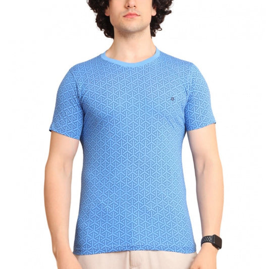 Indoraa Men's Casual Cotton Printed Round Neck Half Sleeve T-Shirt (LightBlue)