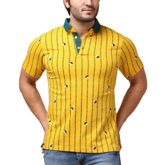 Indoraa Men's Casual Cotton Printed Polo Neck Half Sleeve T-Shirt (Yellow)
