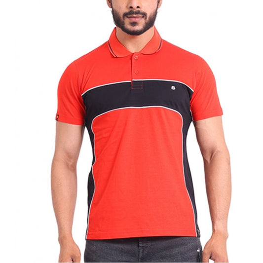 Indoraa Men's Casual Cotton Printed Polo Neck Half Sleeve T-Shirt (Red)