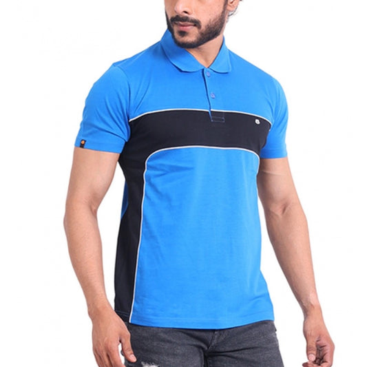 Indoraa Men's Casual Cotton Printed Polo Neck Half Sleeve T-Shirt (Inkblue)