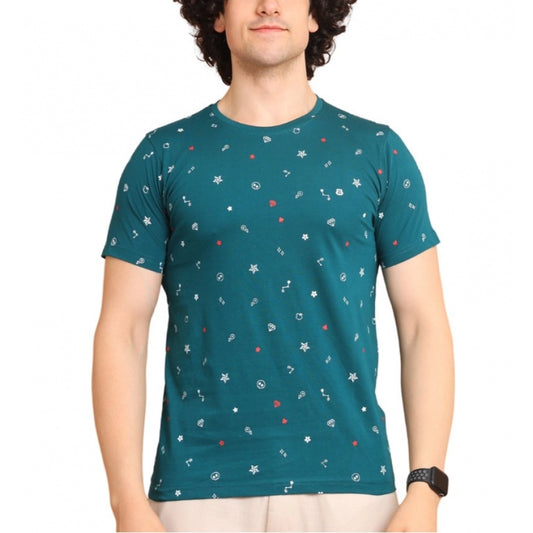 Indoraa Men's Casual Cotton Printed Round Neck Half Sleeve T-Shirt (Green)