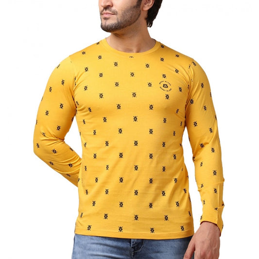 Indoraa Men's Casual Cotton Printed Round Neck Full Sleeve T-Shirt (Mustard)
