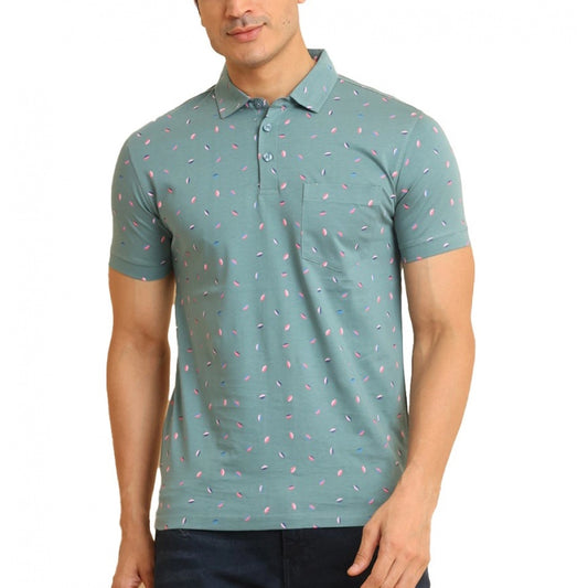 Indoraa Men's Casual Cotton Printed Polo Neck Half Sleeve T-Shirt (Grey)