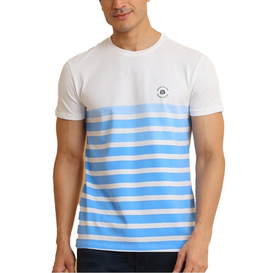 Indoraa Men's Casual Cotton Printed Round Neck Half Sleeve T-Shirt (Blue)