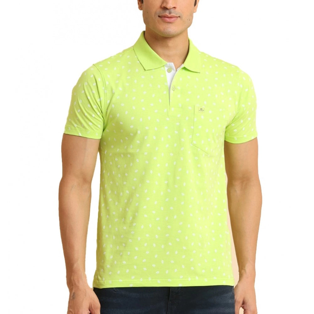 Indoraa Men's Casual Cotton Printed Polo Neck Half Sleeve T-Shirt (Green)