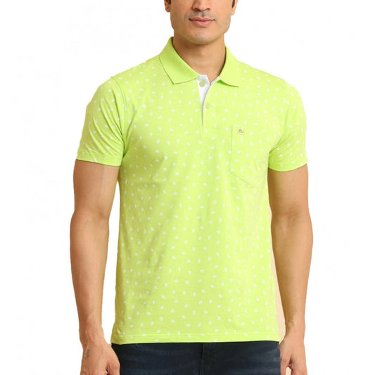 Indoraa Men's Casual Cotton Printed Polo Neck Half Sleeve T-Shirt (Green)