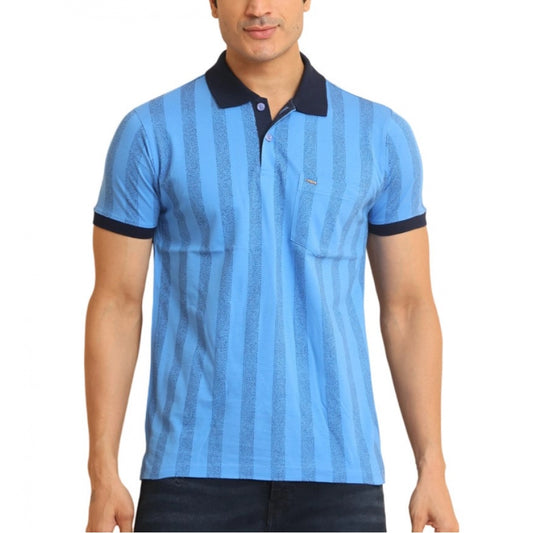 Indoraa Men's Casual Cotton Printed Polo Neck Half Sleeve T-Shirt (LightBlue)