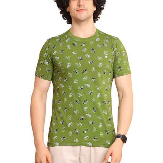 Indoraa Men's Casual Cotton Printed Round Neck Half Sleeve T-Shirt (Green)