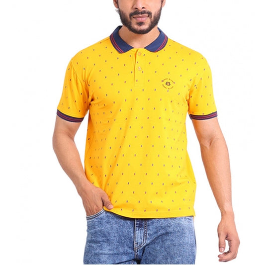 Indoraa Men's Casual Cotton Printed Polo Neck Half Sleeve T-Shirt (Turmeric)