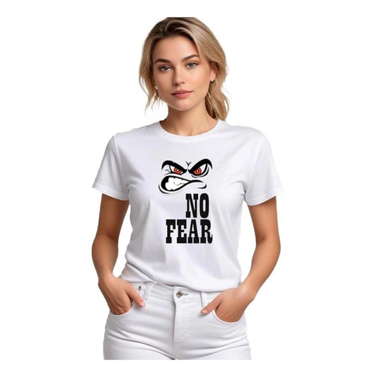 Indoraa Women's Polyester Solid Printed Round Neck Half Sleeve T-shirt (White)