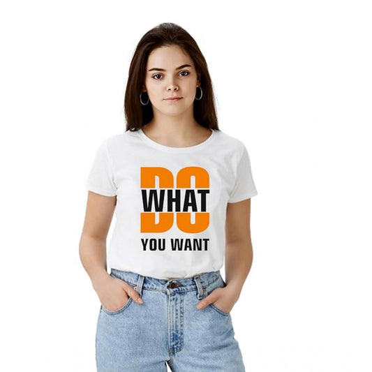 Indoraa Women's Polyester Solid Printed Round Neck Half Sleeve T-shirt (White)