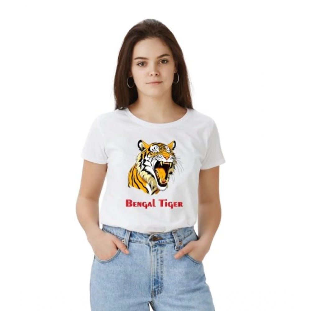 Indoraa Women's Polyester Solid Printed Round Neck Half Sleeve T-shirt (White)