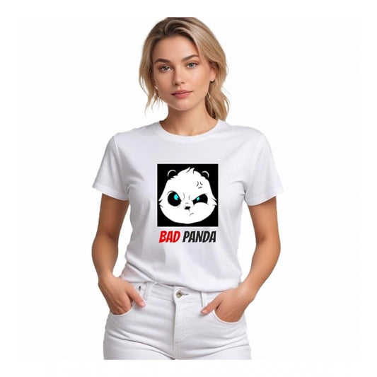Indoraa Women's Polyester Solid Printed Round Neck Half Sleeve T-shirt (White)
