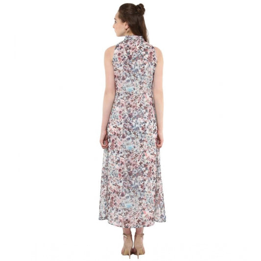 Indoraa Women's Polyester Chiffon Printed Sleeveless Dress (Multicolor)