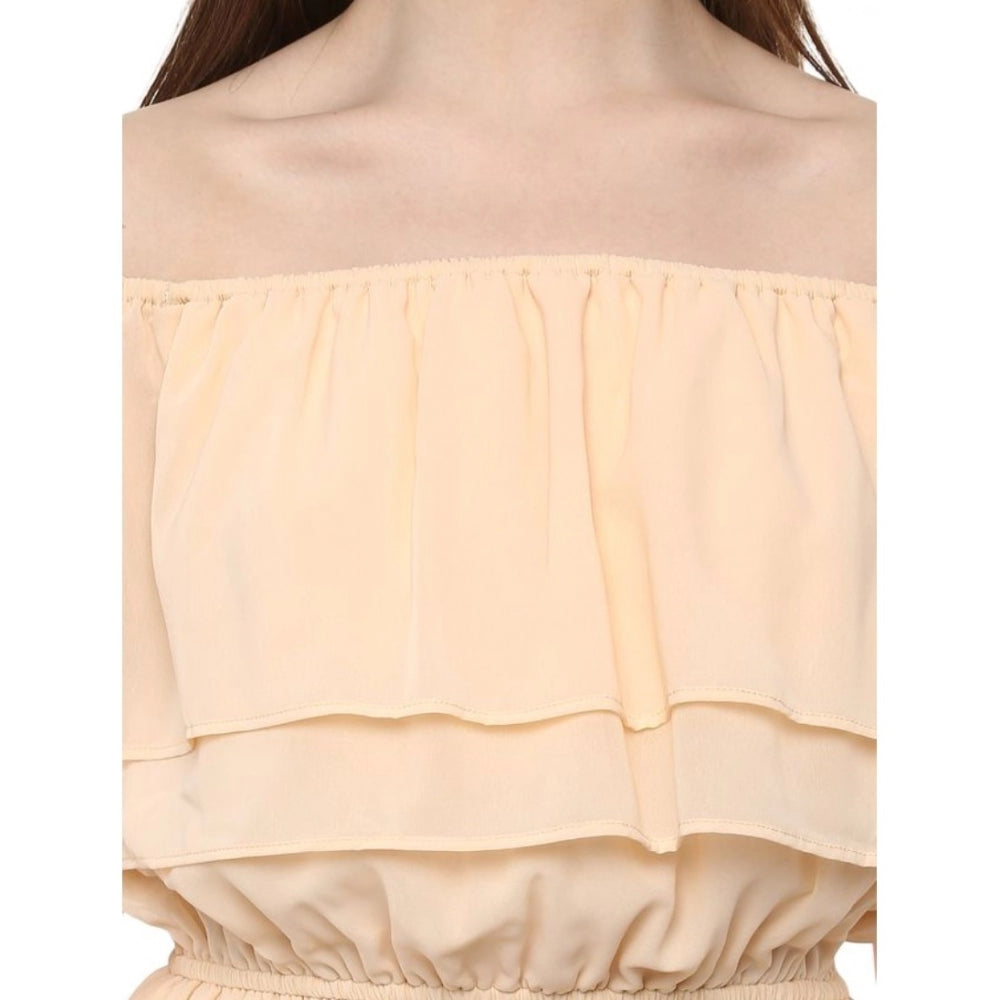 Indoraa Women's Polyester Solid Sleeveless Knee-Length Dress (Beige)