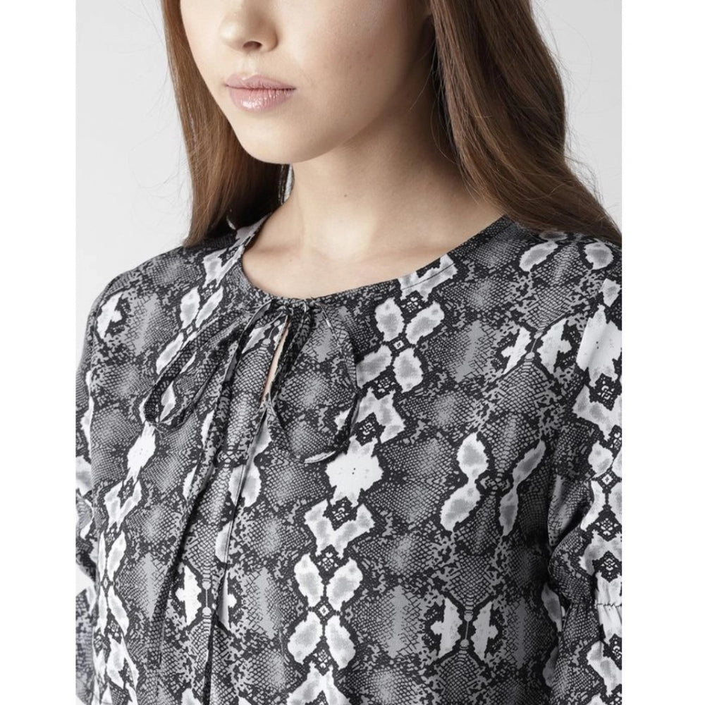 Indoraa Women's Polyester Animal Print Short Sleeve Knee-Length Dress (Black - White)