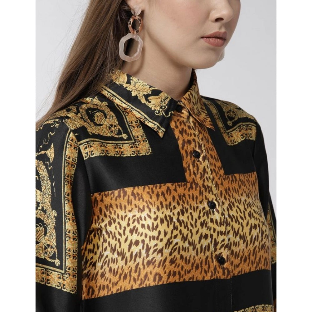 Indoraa Women's Satin Animal Print 3-4th Sleeves Above Knee Dress (White - Orange)