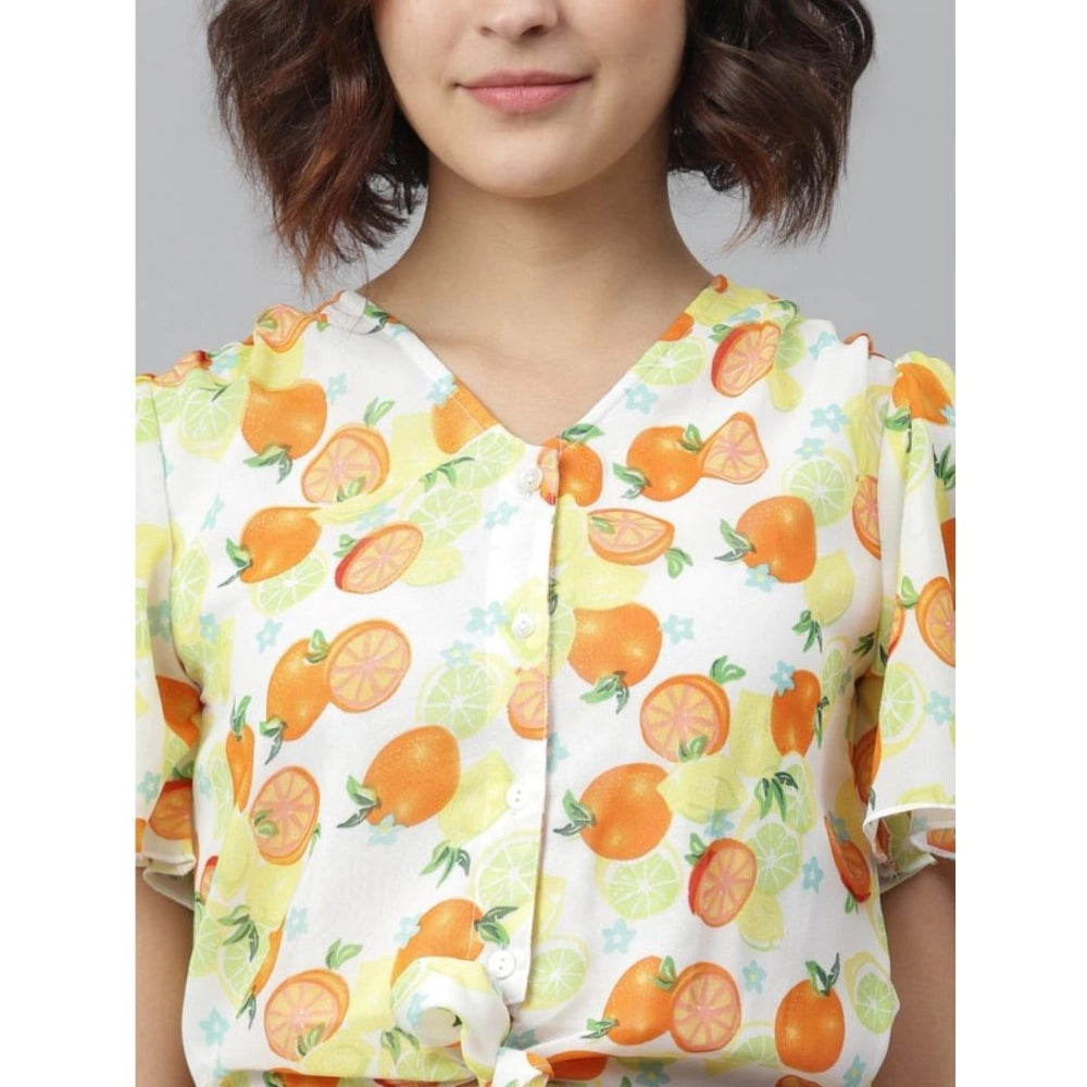 Indoraa Women's Polyester Printed Flutter Above Knee Dress (Orange - Yellow)