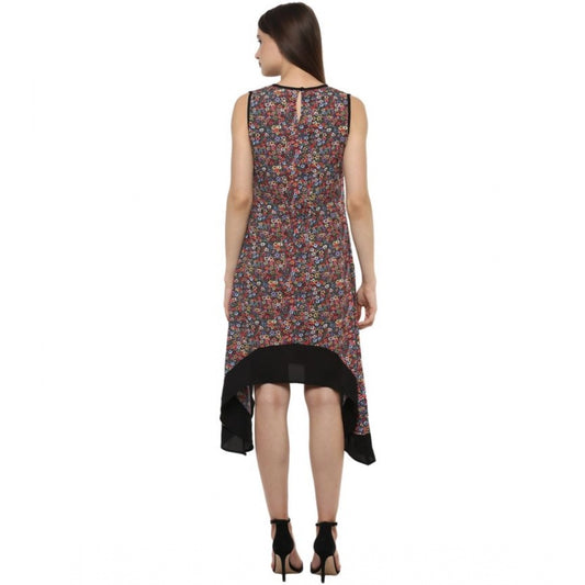 Indoraa Women's Polyester Printed Sleeveless Knee-Length Dress (Multicolor)