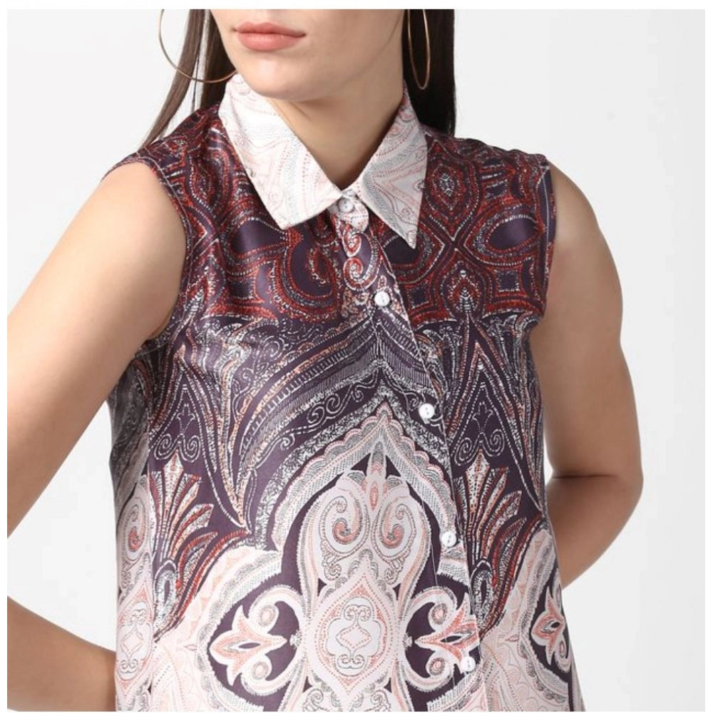 Indoraa Women's Polyester Printed Sleeveless Above Knee Dress (Orange)