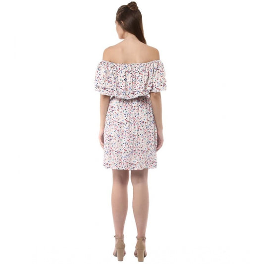 Indoraa Women's Rayon Floral Half Sleeve Above Knee Dress (Multicolor)