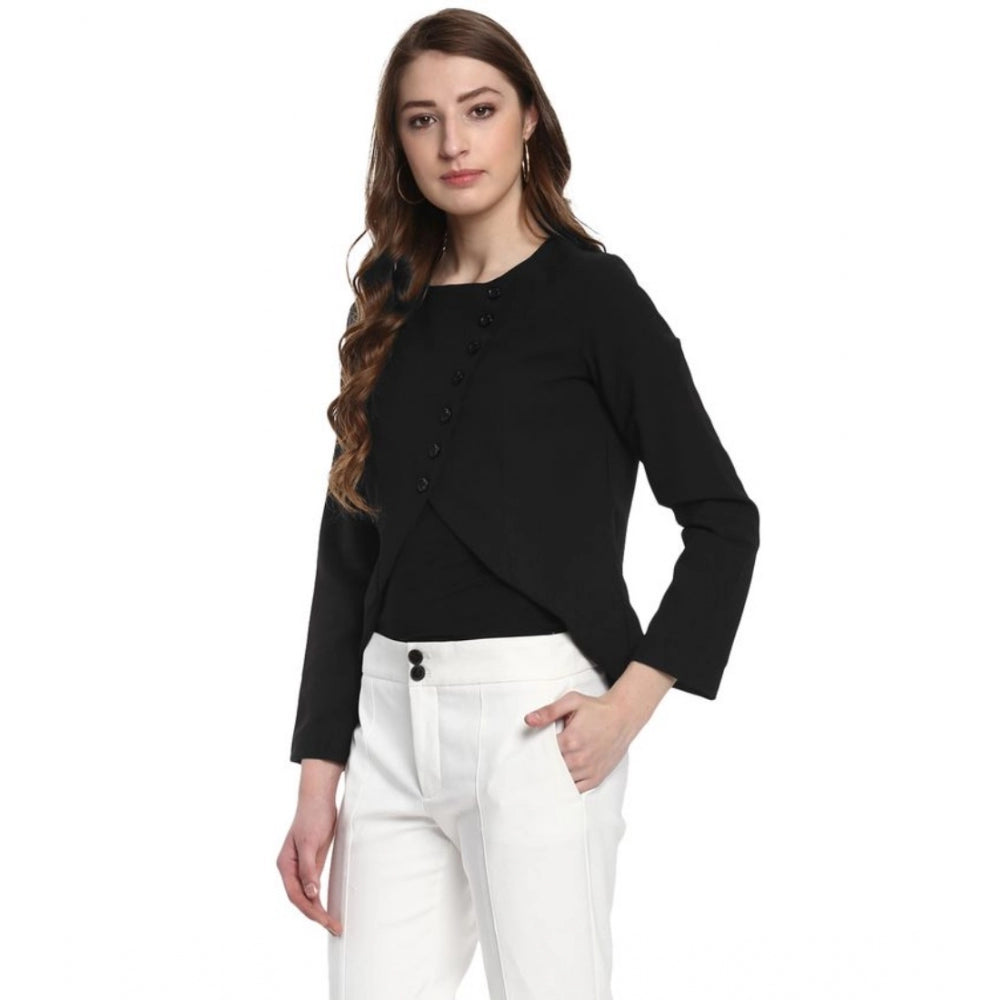 Indoraa Women's Polyester Diagonal Cut Long Sleeves Blazer (Black)