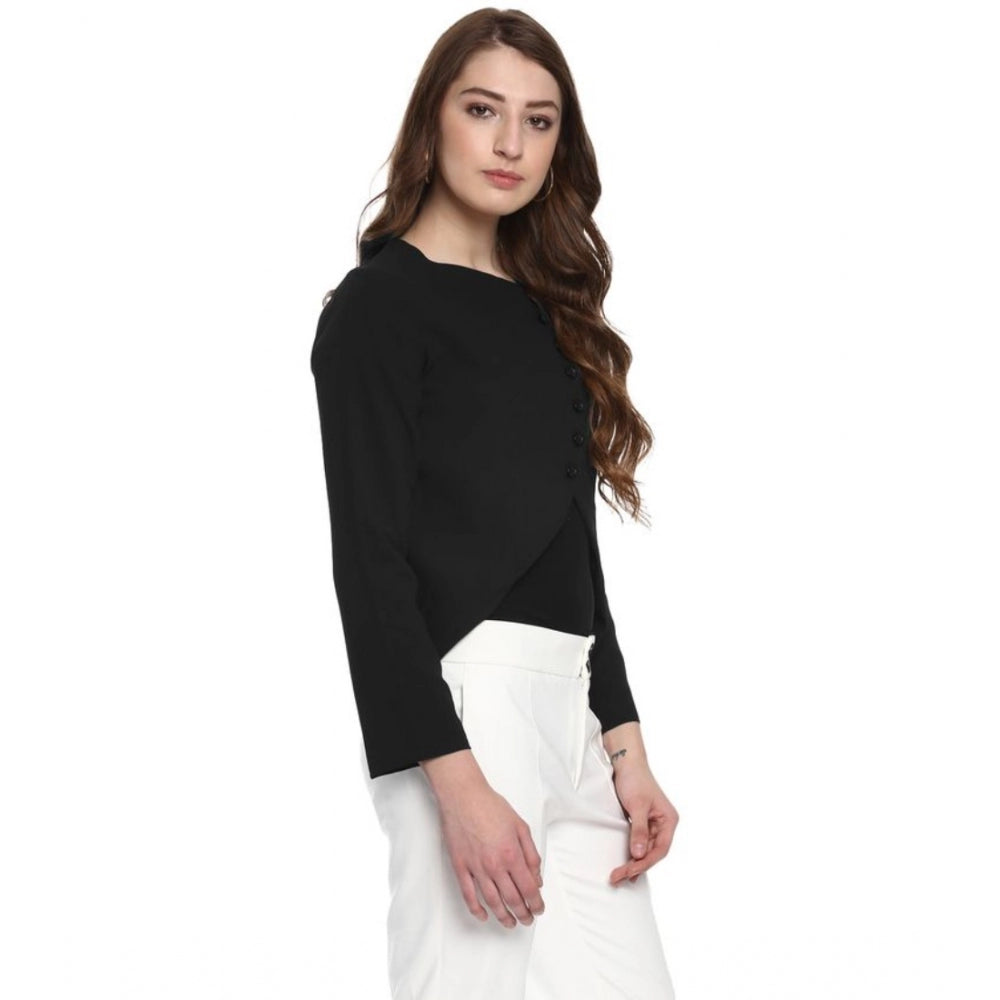 Indoraa Women's Polyester Diagonal Cut Long Sleeves Blazer (Black)