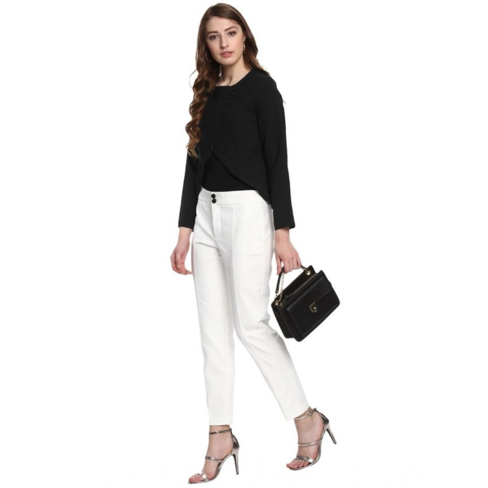 Indoraa Women's Polyester Diagonal Cut Long Sleeves Blazer (Black)