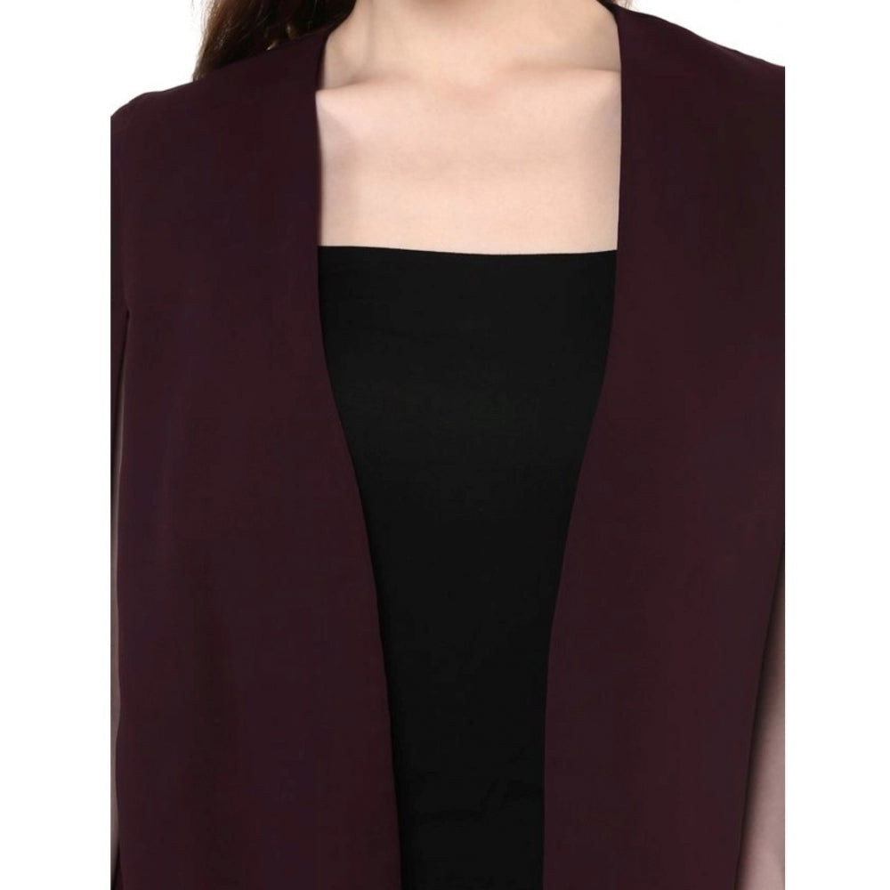Indoraa Women's Polyester Solid Cape Sleeve Blazer (Wine)