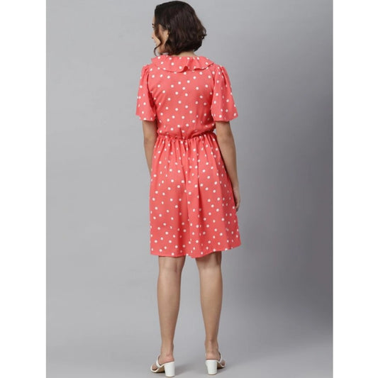 Indoraa Women's Polyester Polka Flutter Above Knee Dress (Coral)