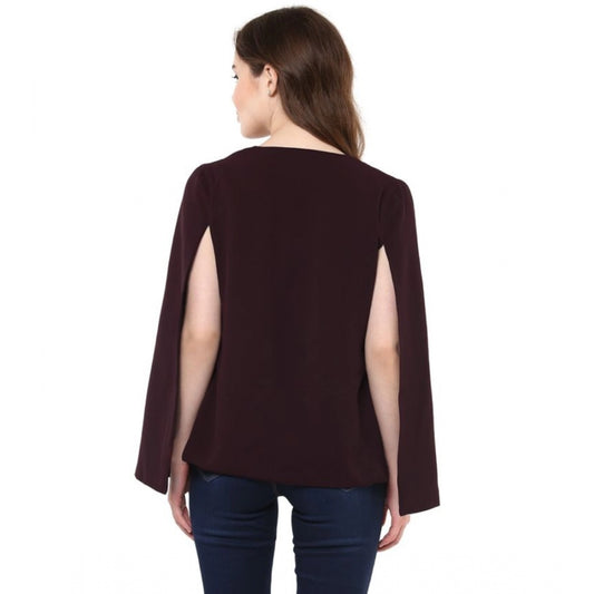 Indoraa Women's Polyester Solid Cape Sleeve Blazer (Wine)