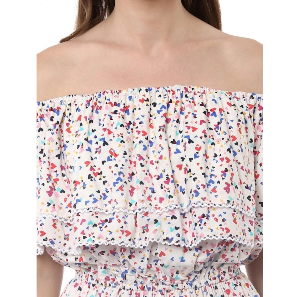 Indoraa Women's Rayon Floral Half Sleeve Above Knee Dress (Multicolor)