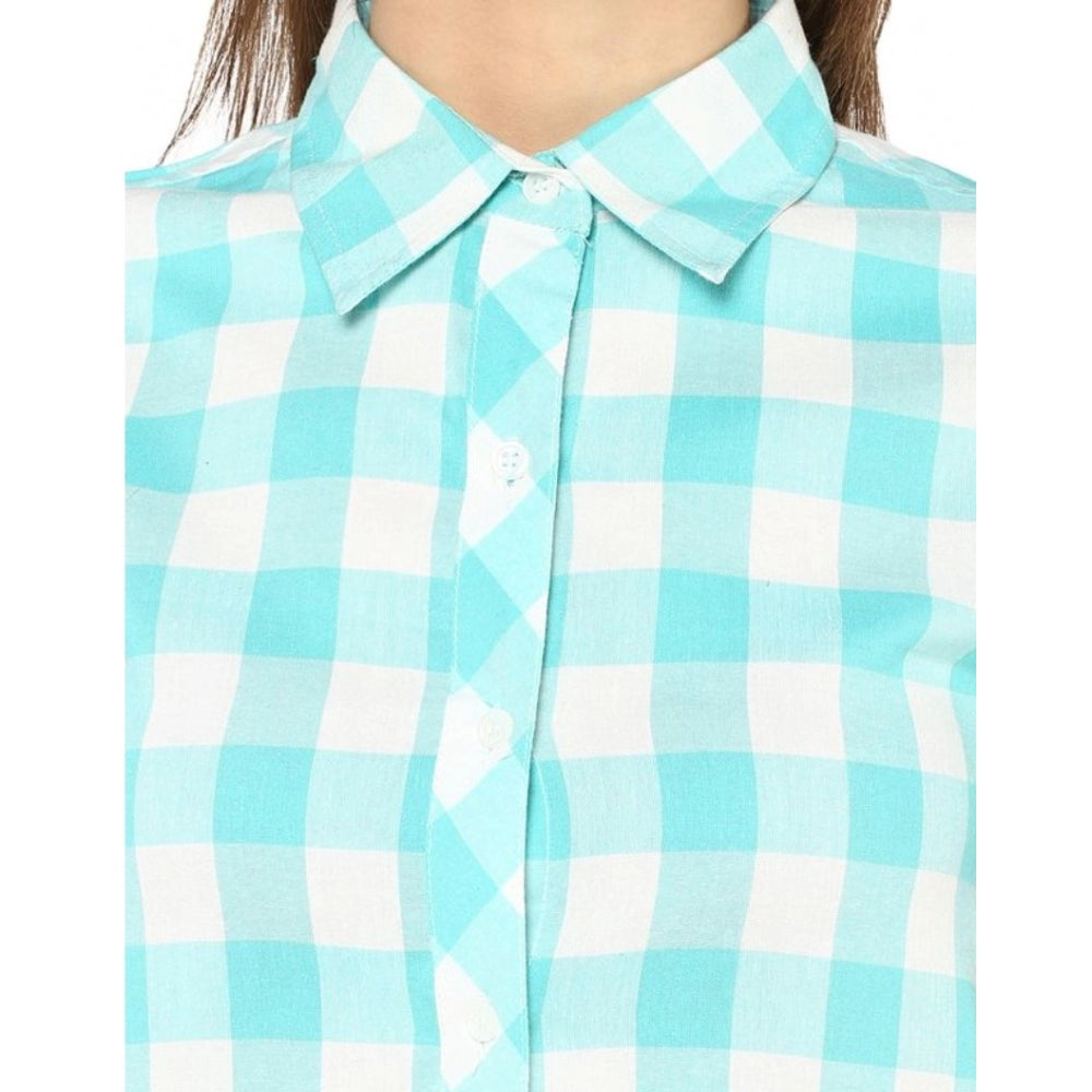 Indoraa Women's Rayon Checkered Short Sleeve Above Knee Dress (SkuBlue - White)