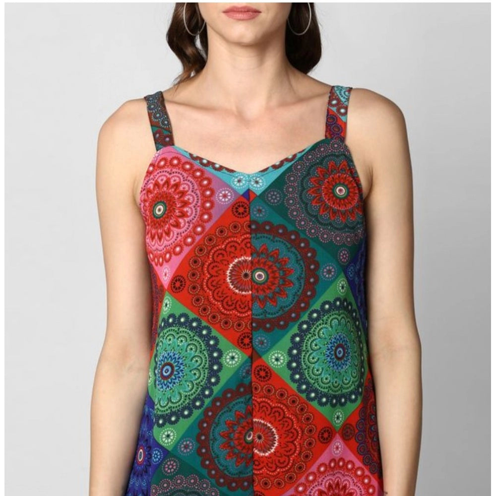 Indoraa Women's Polyester Asymmetrical Shoulder Straps Knee-Length Dress (Multicolor)