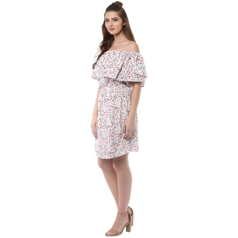 Indoraa Women's Rayon Floral Half Sleeve Above Knee Dress (Multicolor)