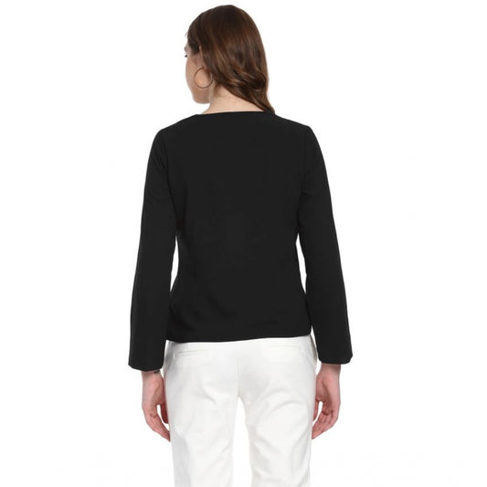 Indoraa Women's Polyester Diagonal Cut Long Sleeves Blazer (Black)