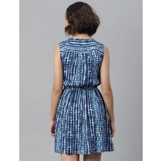 Indoraa Women's Rayon Tie &amp; Dye Sleeveless Above Knee Dress (Blue)