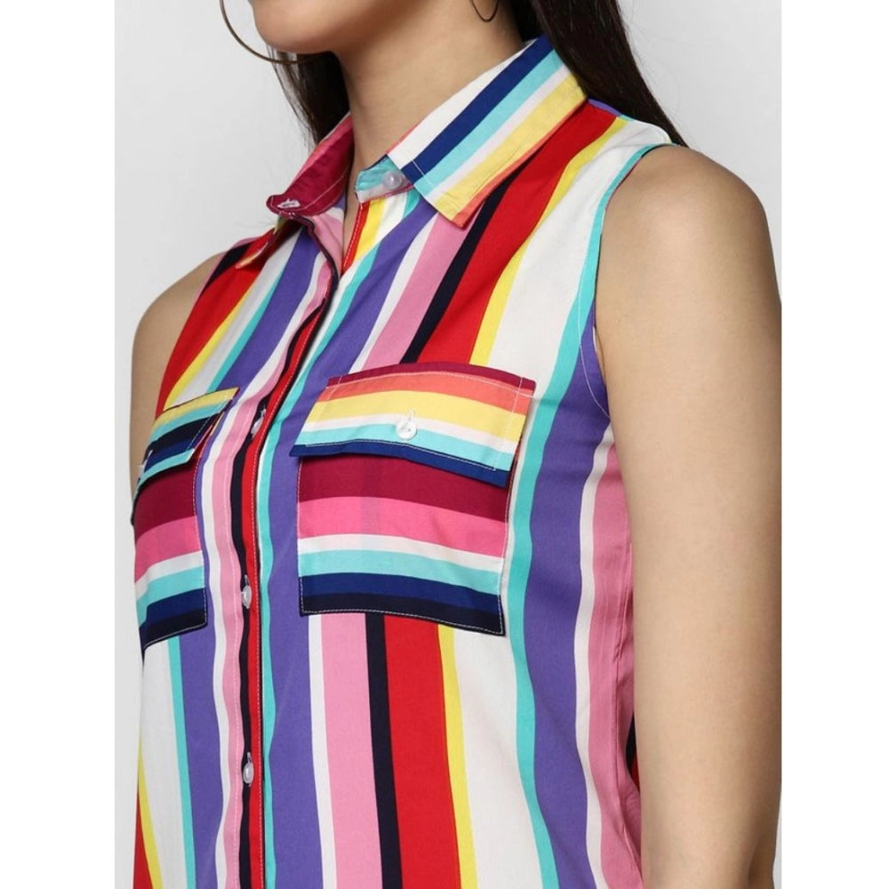 Indoraa Women's Polyester Striped Sleeveless Calf-length Dress (Multicolor)