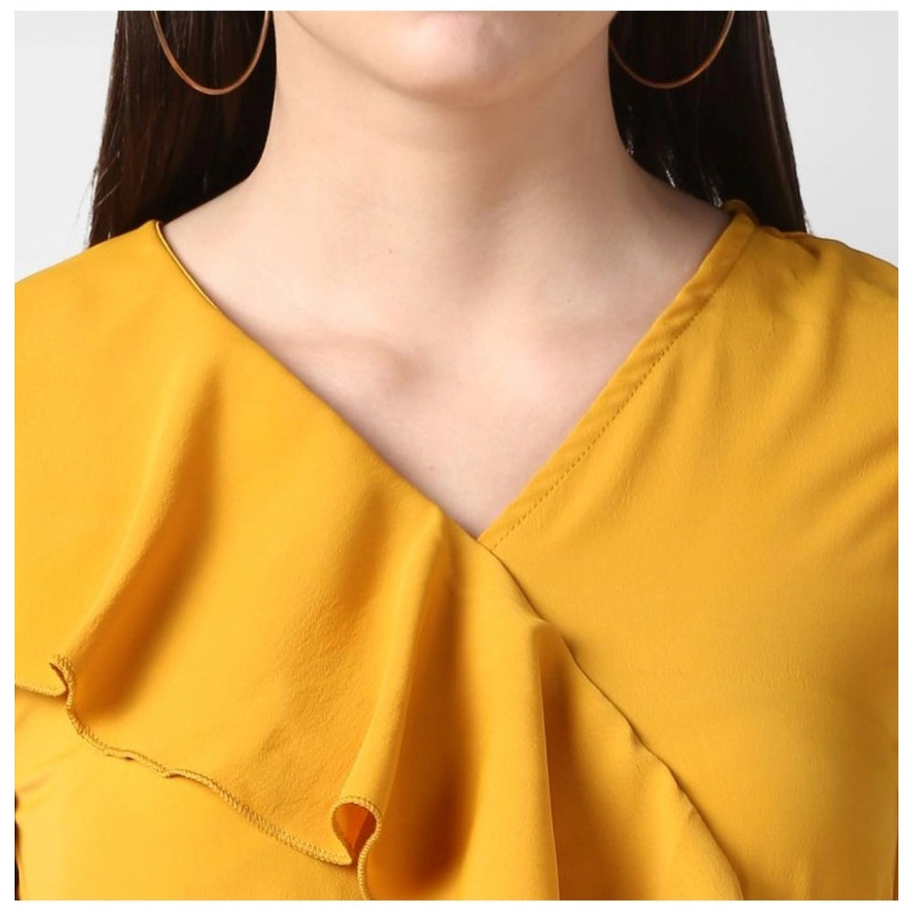 Indoraa Women's Polyester Ruffled Cap Sleeve Knee-Length Dress (Yellow)