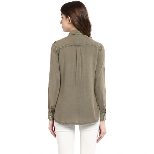 Indoraa Women's Rayon Solid Long Sleeves Standard Length Shirt (Olive Green)