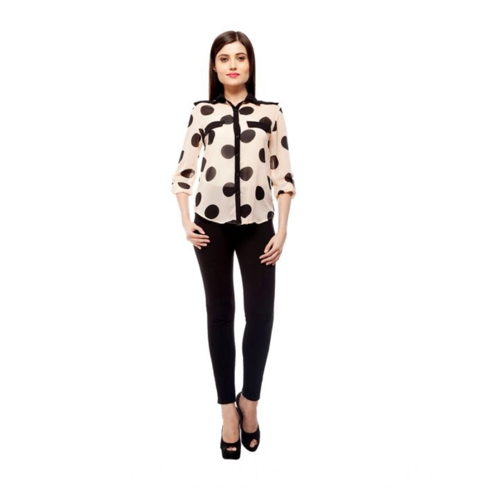Indoraa Women's Polyester Polka Roll Up Sleeve Standard Length Shirt (Peach)