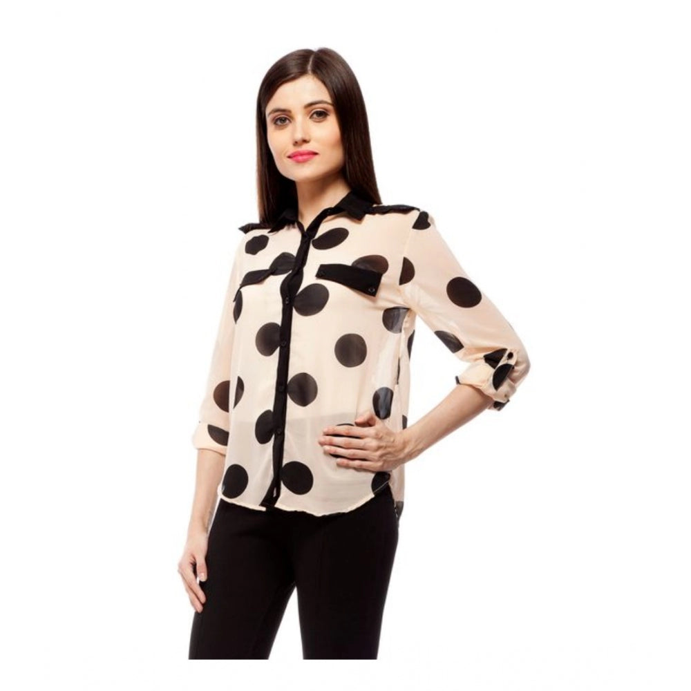 Indoraa Women's Polyester Polka Roll Up Sleeve Standard Length Shirt (Peach)