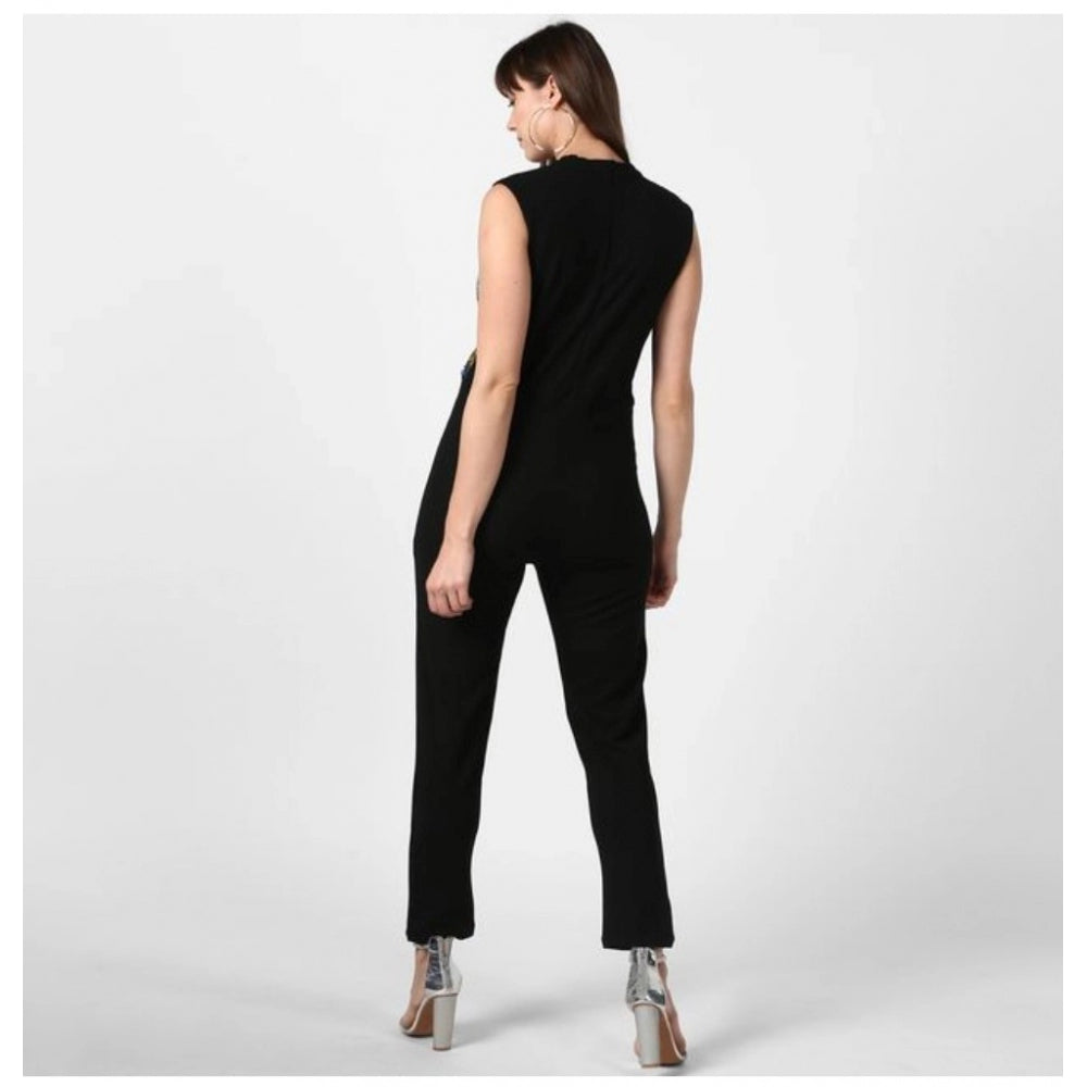 Indoraa Women's Polyester Embellished Sleeveless Jumpsuit (Black)