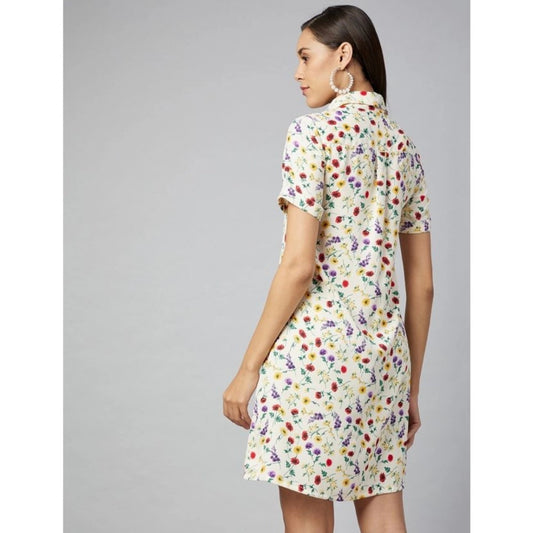 Indoraa Women's Polyester Floral Short Sleeve Above Knee Dress (Multicolor)